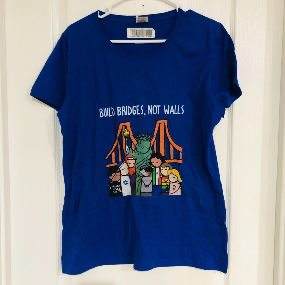 Fruit of the Loom Build‎ Bridges Not Walls Social Justice Graphic Tee Blue XL
